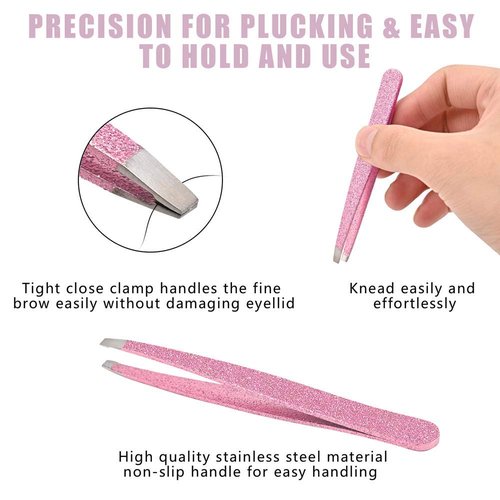 Amytor Eyebrow Tweezer Set, 4 Pcs Professional Stainless Steel Tweezers for Women, Precision Tweezer for Facial Hair, Splinter and Ingrown Hair Removal(Rose Gold)