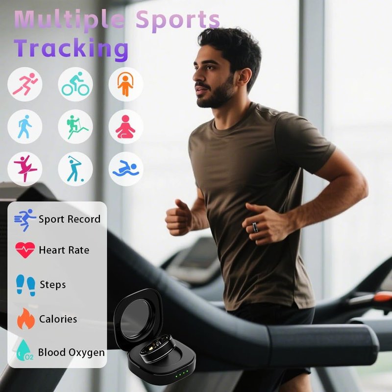 Anarow Smart Ring for Men Women – Fitness Tracker Ring with Heart Rate, SpO2, Blood Pressure, Sleep Monitoring, Step & Calorie Counter, No Subscription Fee, iOS & Android Compatible (Black, 12)
