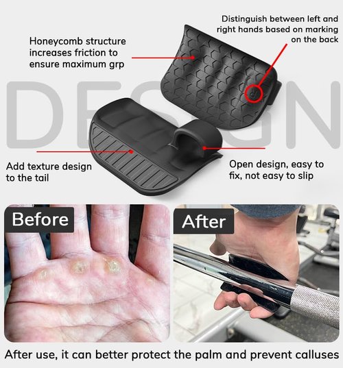 Updated Anti-Slip Sweatproof Workout Grips - Ergonomic Rubber Full Hand Protector Gloves for Weight Lifting, Pull-Ups, Gym Training and Exercise, for Men and Women (Black)