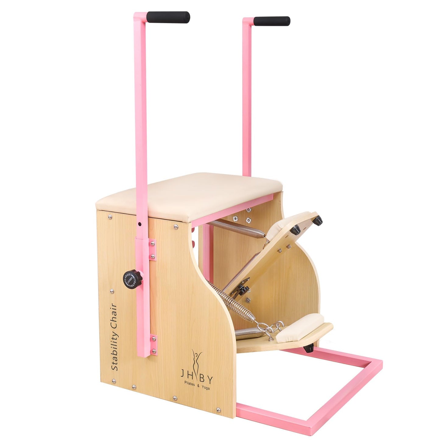 JHBYBMG Pilates Chair, Pilates Chair for Home Workouts, Sturdy Metal Frame (Black Frame White Cushion) (Pink)
