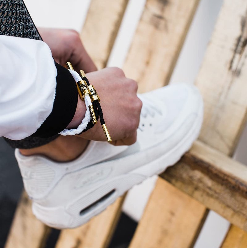 Rastaclat Braided Bracelet for Men and Women - Zion II White/Gold Bracelet | Adjustable Stackable & Braided by Hand (Small/Medium)