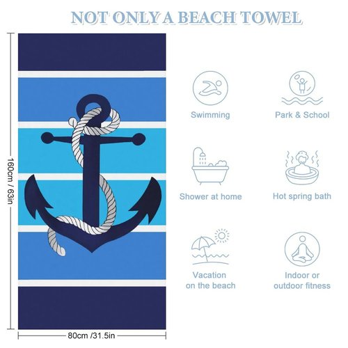 GANMP Beach Anchor Beach Towel 30" x 60" Microfiber Sand Free Quick Dry Travel for Adults Teen Children