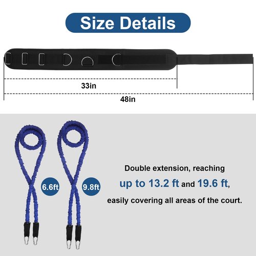 Kafilc zone defense basketball bungee training Kit 1 Belt 6.6ft & 9.8ft Resistance Bands, Ideal for coaches and young basketball enthusiasts, used for basic stance, movement and team defense training