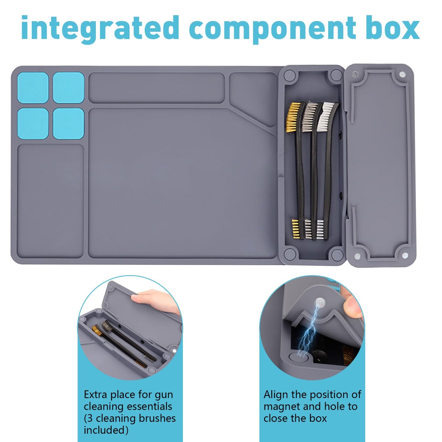 BOOSTEADY Gun Cleaning Mat, Pistol Mat, Anti-Slip Rubber Gun Mat, Magnetic Pistol Cleaning Pad with Integrated Box 15.9" x 9.8"(Gray)