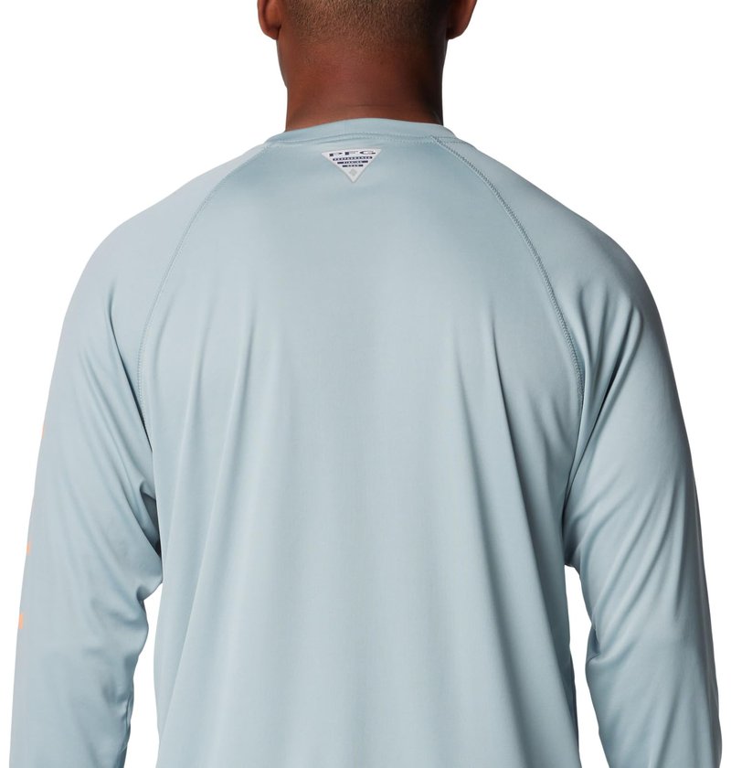 Columbia Men's PFG Terminal Tackle Long Sleeve Fishing Shirt, Crushed Blue/Bright Nectar Logo, 4X