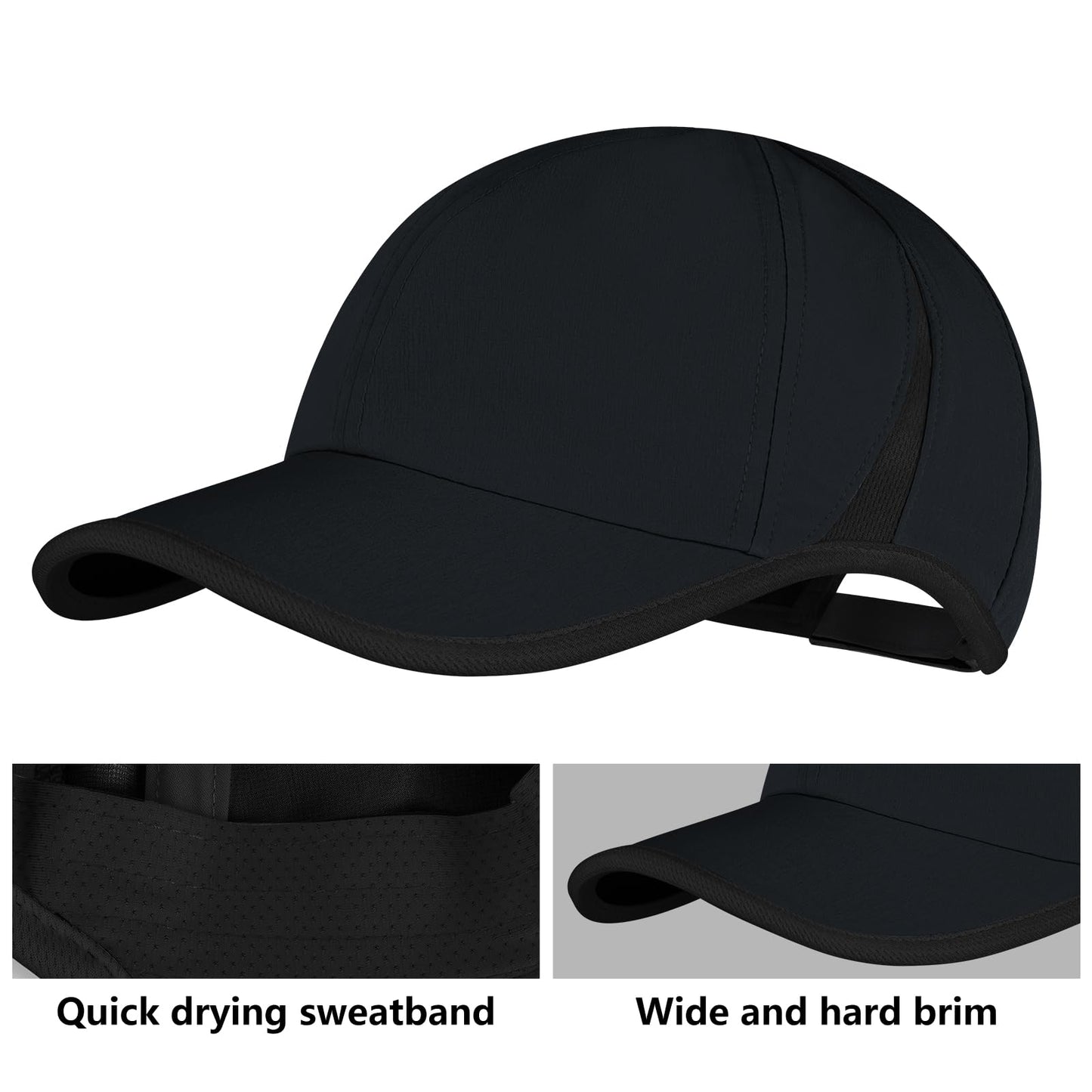 SEEK SURE Black Dry Fit Hat Men Women Low Porfile Fitted Ball Caps Lightweight Performance Running Hat