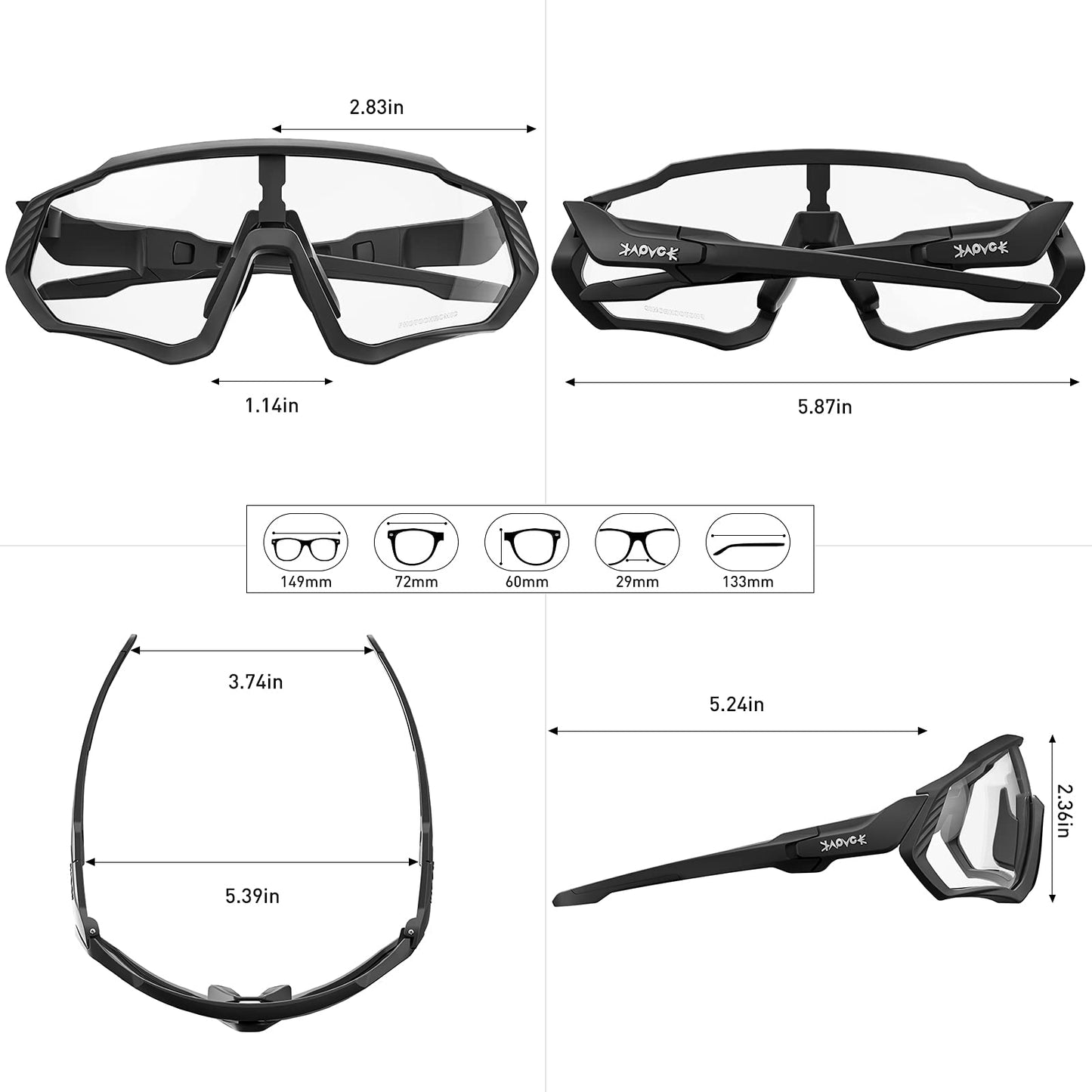 KAPVOE Photochromic Cycling Glasses Men Women Mountain Bike Sunglasses Clear MTB Bicycle Riding - K9408