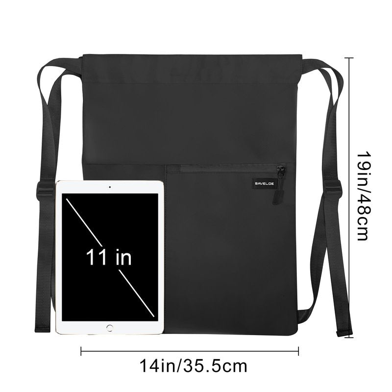 BAVELOE Drawstring Backpack with Mesh Pocket Water Resistant String Beach Swim Sports Gym for Women Men (Black)