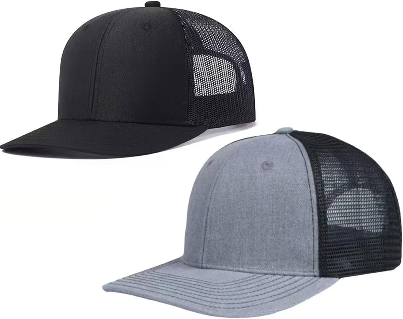 2-Pack Breathable Mesh Snapback Trucker Hats, Adjustable Baseball Caps for Men Women, Cotton-Poly Twill Outdoor