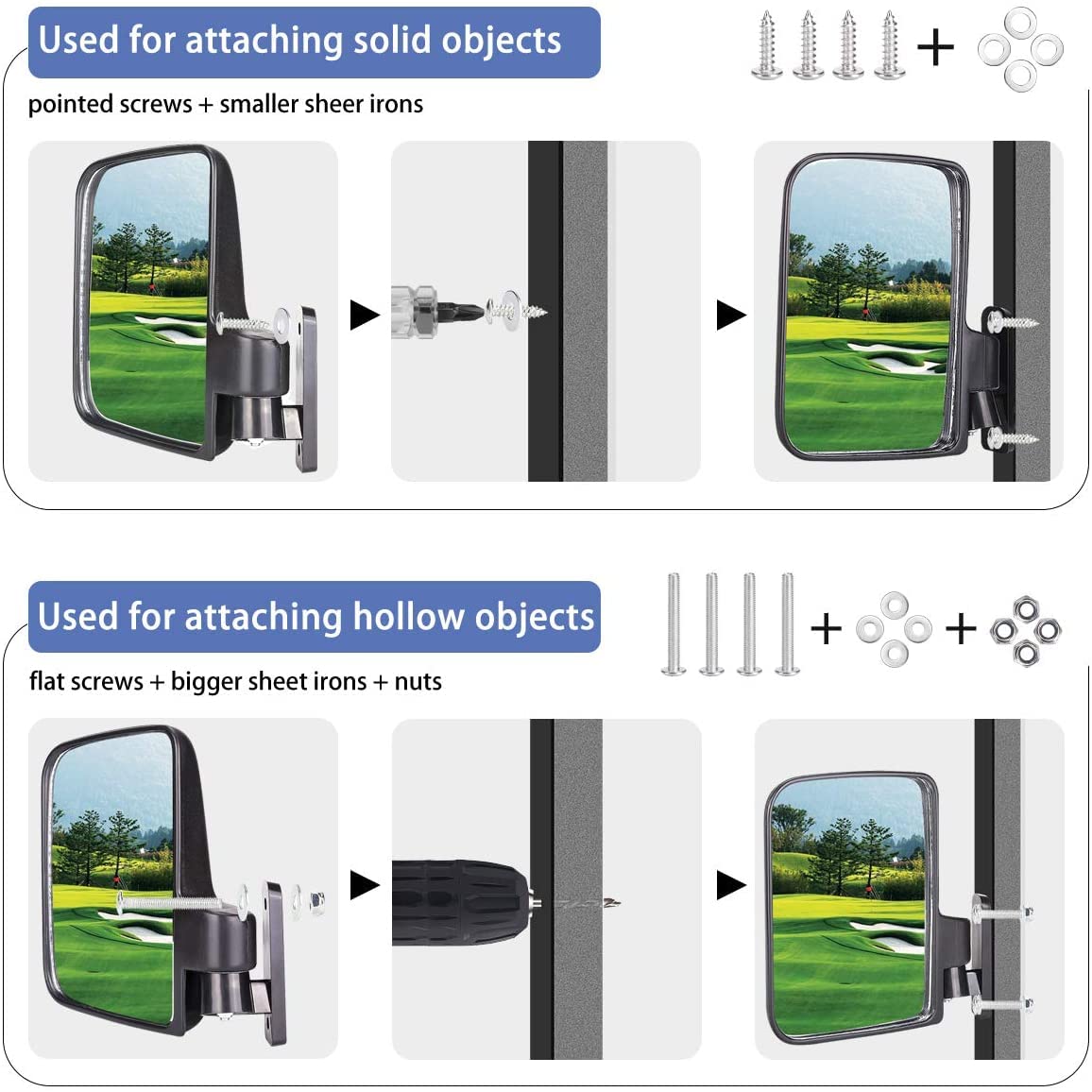 10L0L Golf Cart Mirrors Contains Folding Side Mirrors and Rear View Mirror Universal for Yamaha Club Car DS Precedent/EZGO TXT RXV