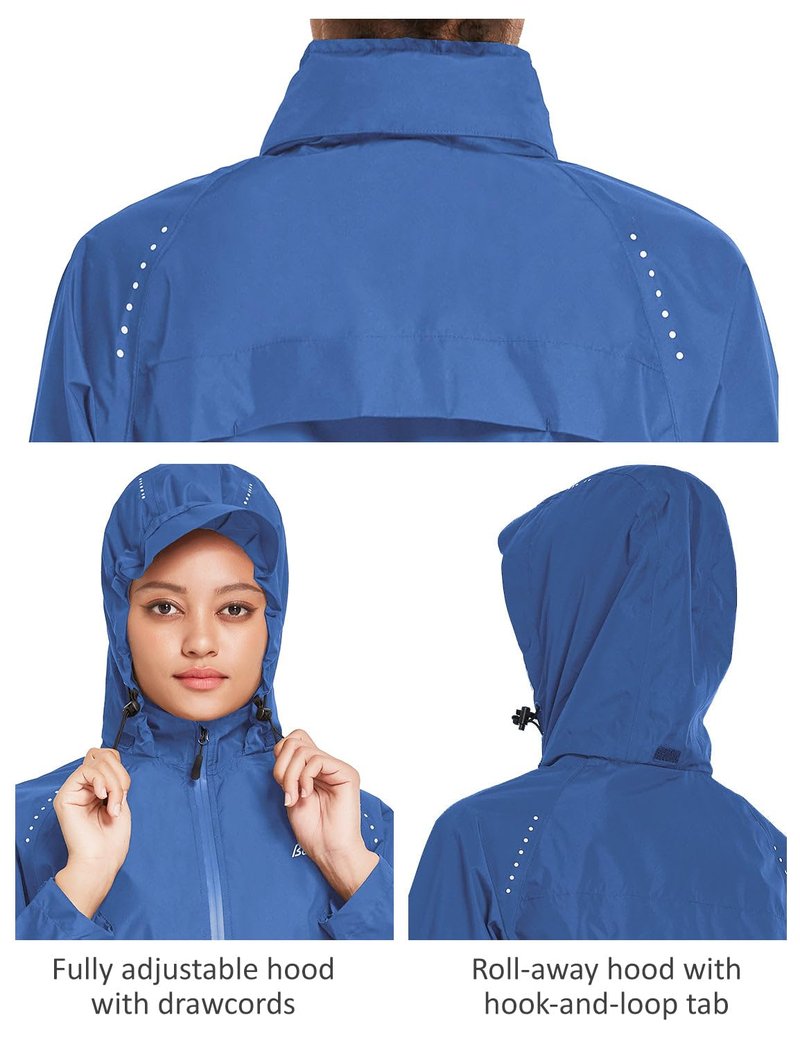 baleaf Women's Running Rain Jackets Waterproof Hooded Windbreaker Packable Lightweight Cycling Jacket Reflective Dark Blue M