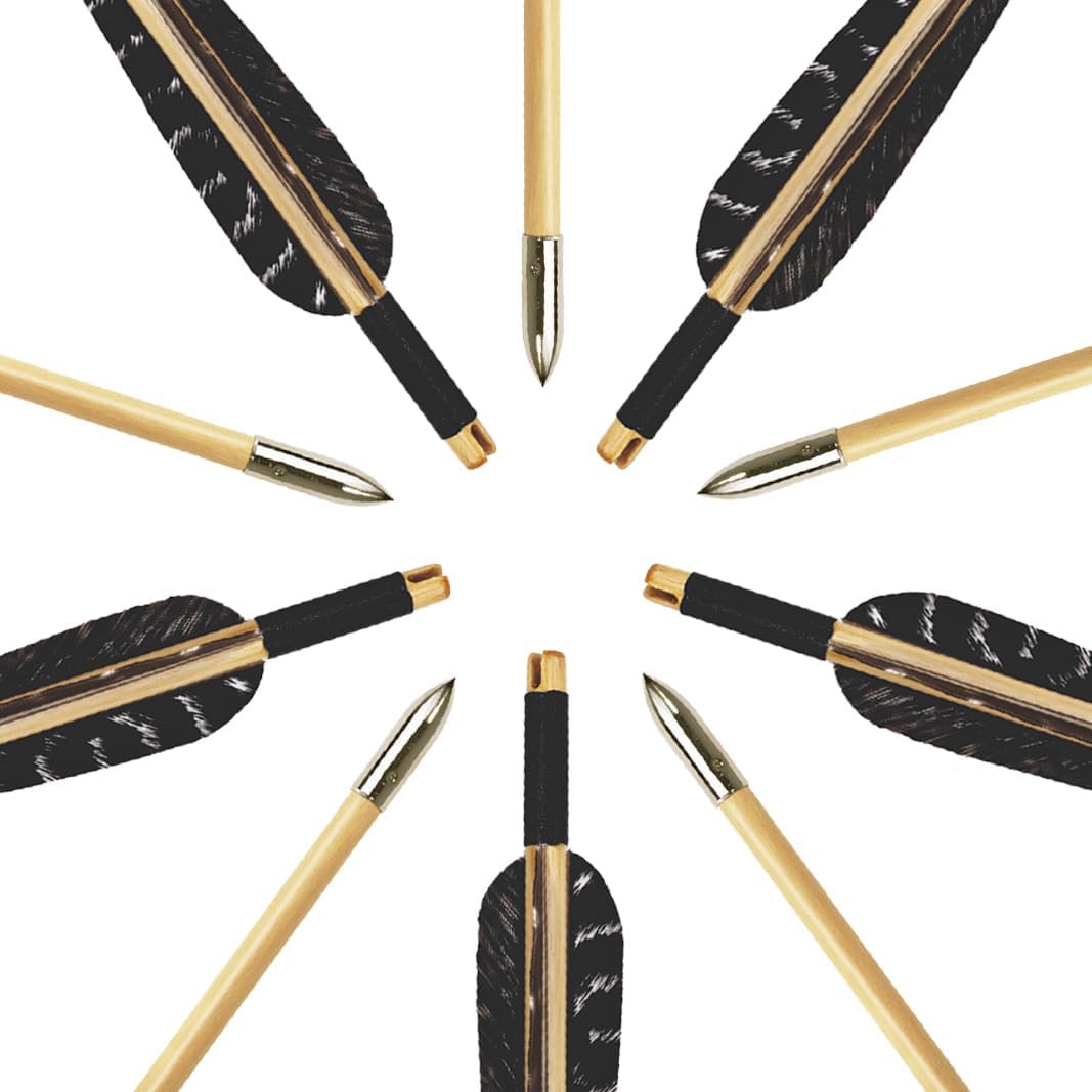12 Pcs Archery Wooden Arrows with Feathers Handmade Targeting Arrows for Traditional Bow Recurve Bow Longbow for Adults 31inch