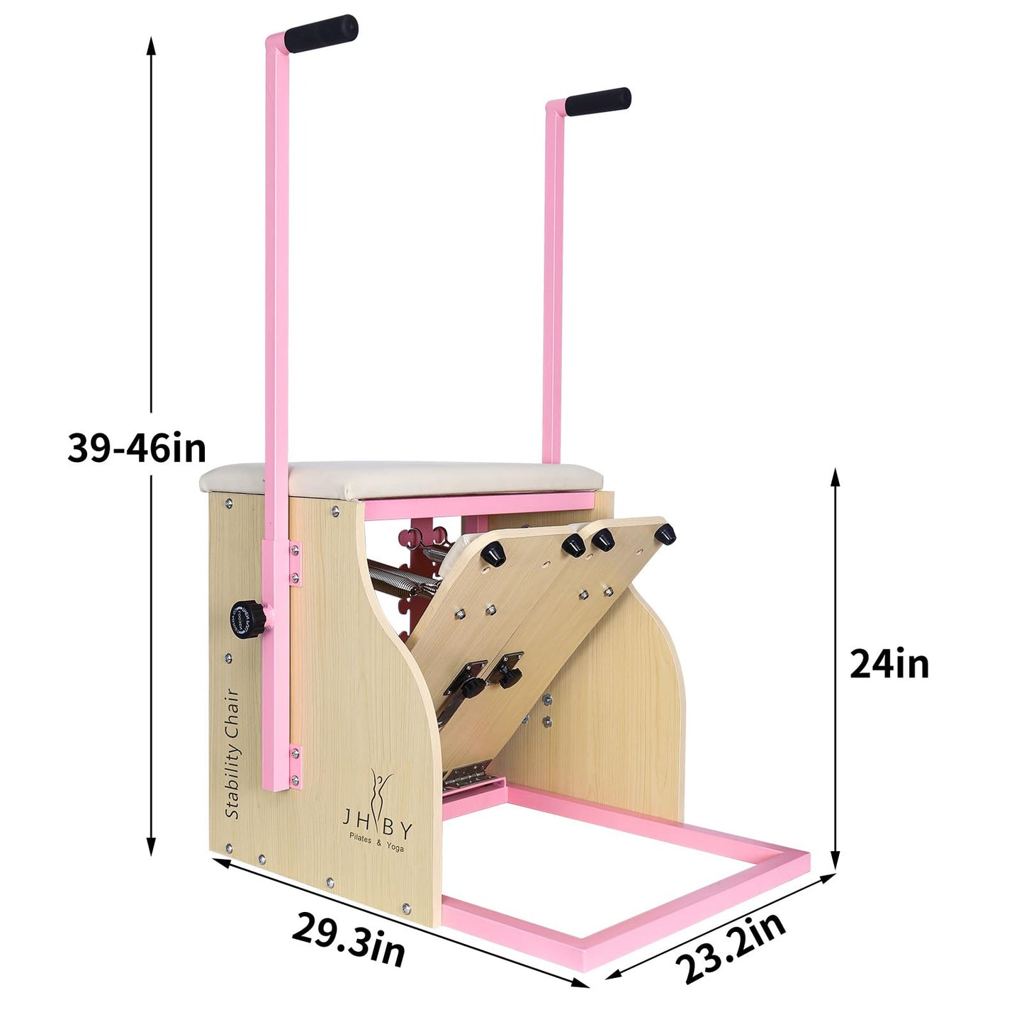 JHBYBMG Pilates Chair, Pilates Chair for Home Workouts, Sturdy Metal Frame (Black Frame White Cushion) (Pink)