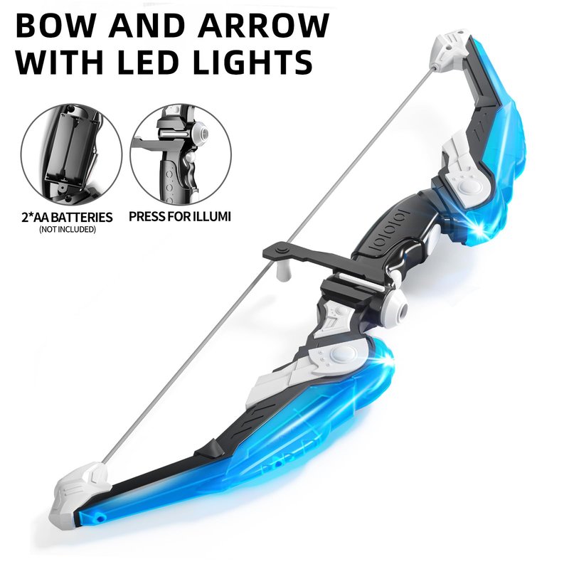TEMI Kids Bow and Arrow Set - LED Light Up Archery Toy Set with 10 Suction Cup Arrows, 4 Target & Quiver, Indoor and Outdoor Toys Archery Boys Toys Gifts for 3-12 Years Old Boys Girls