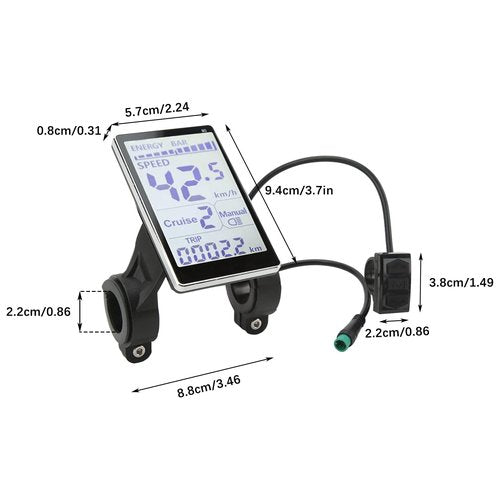 Electric Bike LCD Display, 5 Pin E Scooter M5 Panel Meter Screen with Waterproof Connector, E Bike Display Meter Control Panel Screen Suitable for 31.8 22.2mm Handlebar Electric Bike(No. 2 Protocol)
