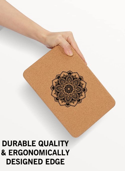 Aozora Cork Yoga Block Sustainable & Eco Friendly 2 Pack and Yoga Strap Set Made of The Finest Natural Cork for Better Support, Balance & Comfort (Mandala, 9 * 6 * 3(2pack))