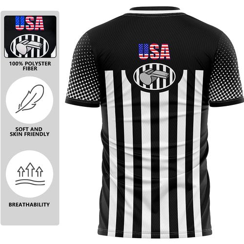 CUEJDSA Referee Shirt Jersey Uniform,V Neck Ref Costume Shirt for Men,Referee Jersey for Football(Black & White, Size L)