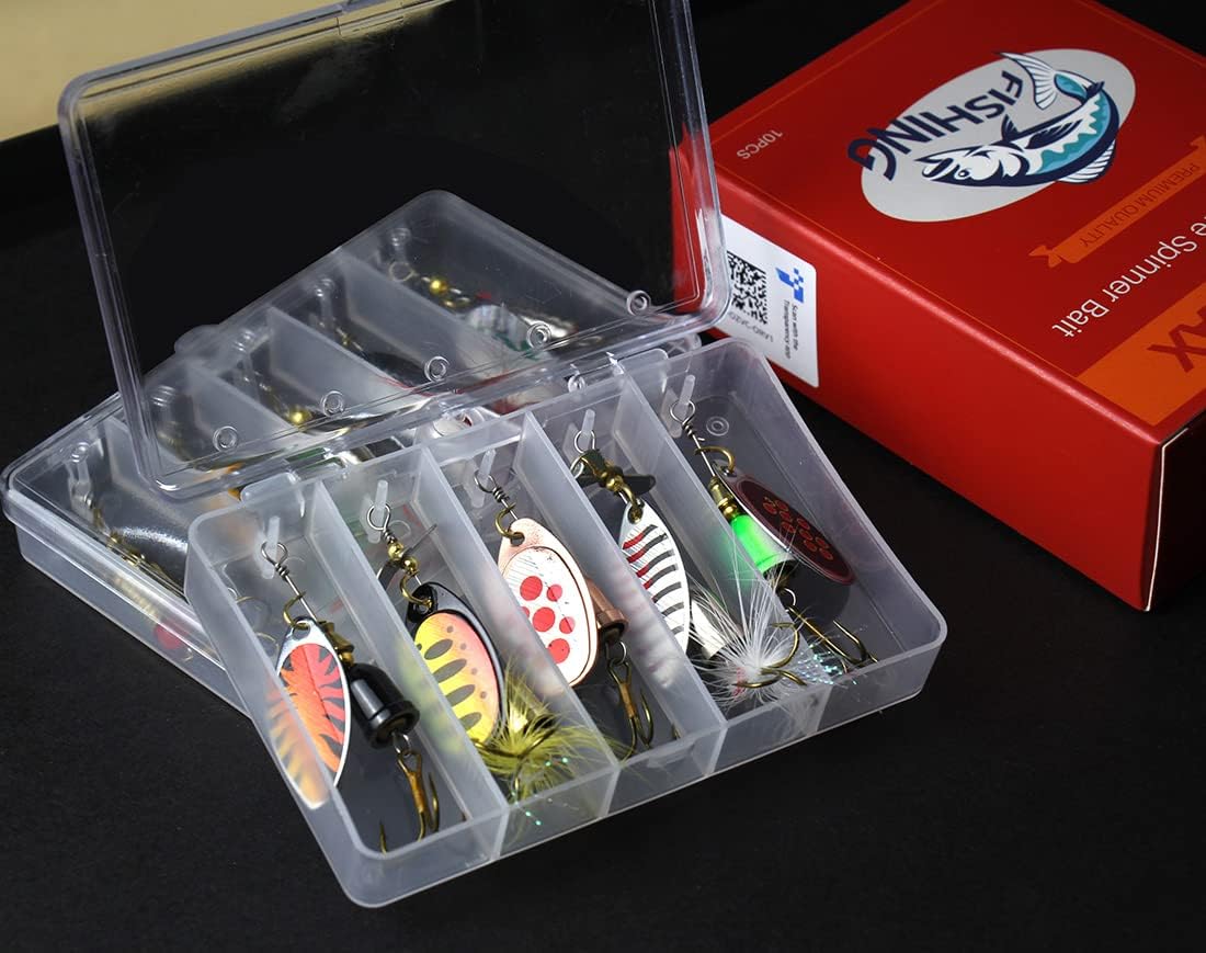 10pcs Fishing Lure Spinnerbait, Bass Trout Salmon Hard Metal Spinner Baits Kit with 2 Tackle Boxes by Tbuymax