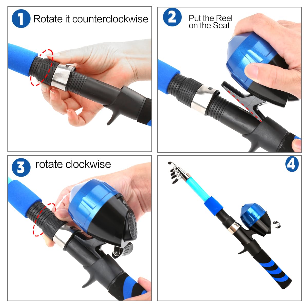 Yoilreyl Kids Fishing Rod and Reel Combo Push Button Small Collapsible Telescopic Fishing Pole Kit Beginner Youth Boys Fishing Starter Set Tackle(Casting Rod,5.91FT,Blue)