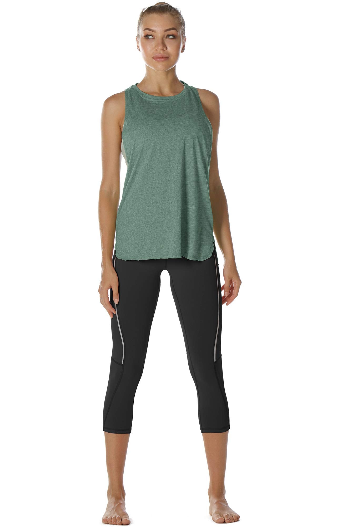icyzone Workout Tank Tops for Women - Running Muscle Tank Sport Exercise Gym Yoga Tops Athletic Shirts(Pack of 3)(M, White/Green/Pistachio Green)