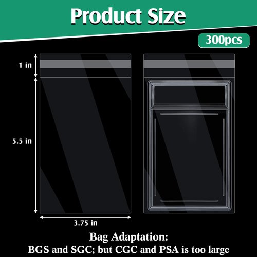 Marspark 300 Pcs Graded Card Sleeves Resealable Card Sleeves Universal Fit Protective Slab Bags Compatible with SGC and More Soft Polypropylene Prevents Scratches,Scrapes Etc