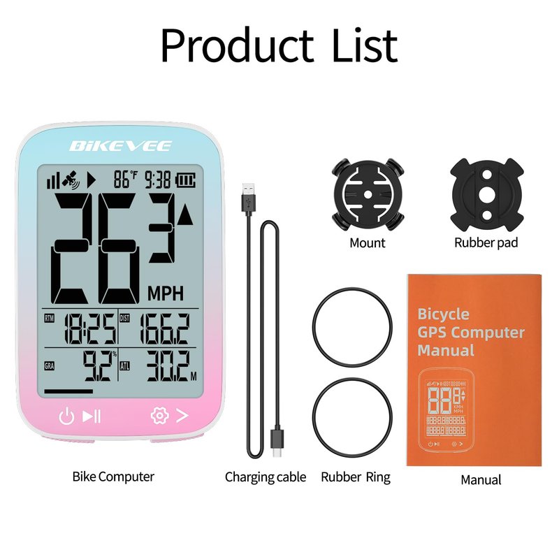 Bikevee GPS Bike Computer Wireless Cycling Computer with Auto Backlight, Bicycle Speedometer Odometer, Waterproof GPS Speed Tracker for Road Mountain Bikes - Pink