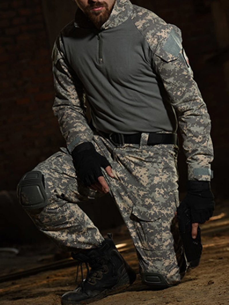 HARGLESMAN Men's Tactical Airsoft Long Sleeve Uniform Set Shirts Snug Fitting Top Shirt Practical Painting Ball Comfortable Breathable Soft Work Hiking Hunting Outdoor Suits Jungle XL