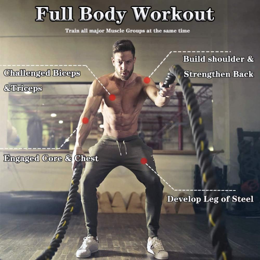 IFAST Battle Exercise Rope with Protective Cover 30ft Length Heavy Dacron Workout Training Ropes for Home Body Building Muscle (1.5 inch Diameter x 30 ft Length)