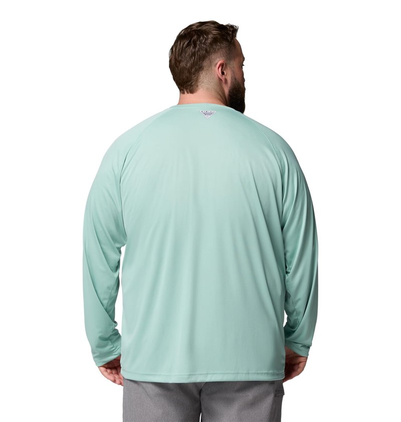 Columbia Men's PFG Terminal Tackle Long Sleeve Fishing Shirt, Misty Jade/Shark Logo, 2X