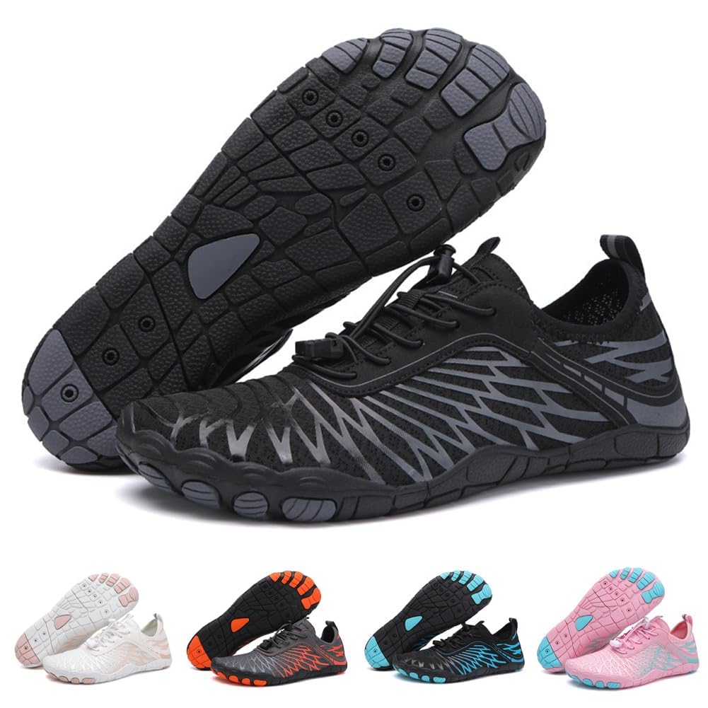 ELETON Barefoot Shoes Women Men Footwear, Wide Toe Box Hiking Zero Drop Non-Slip Quick-Dry River Boat Pool Beach Water Shoes, Lightweight Swimming Running Walking Sneakers Unisex Black