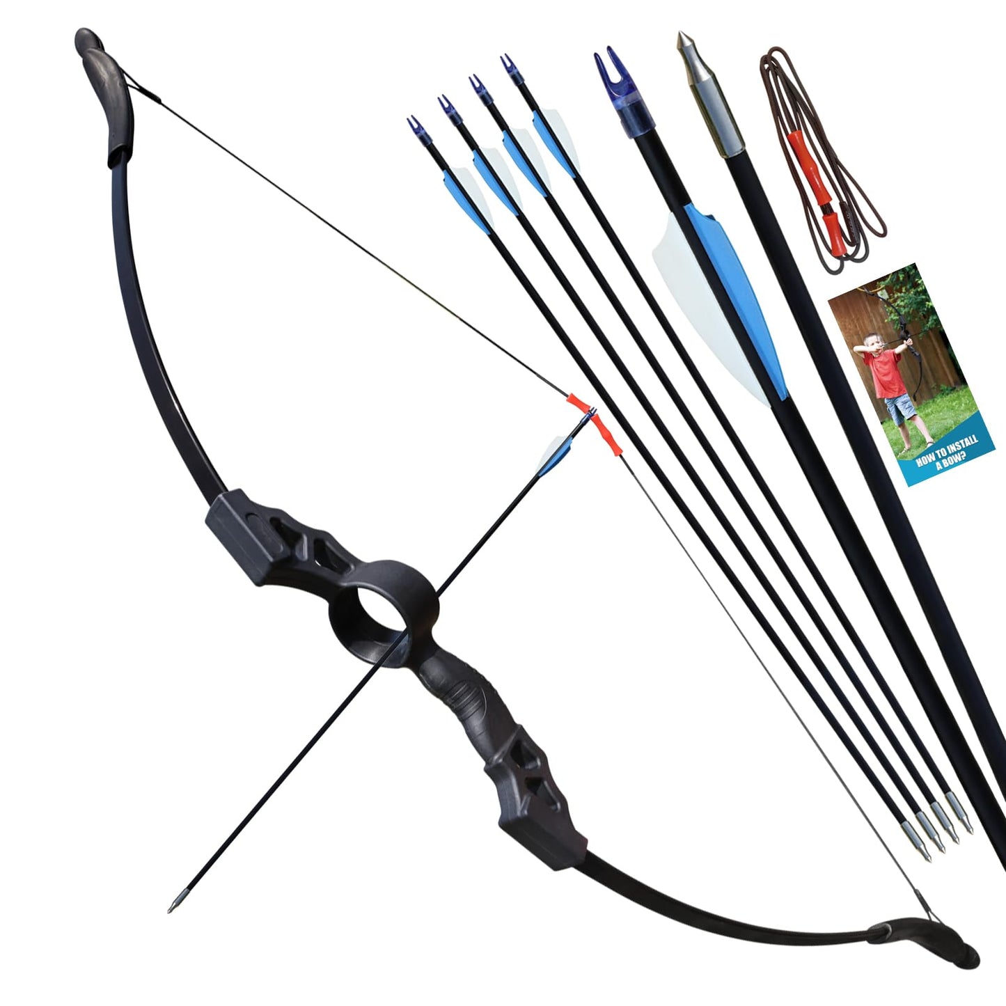 Youth Bow and Arrow Set for Teens Beginners, Archery Recurve Bow with Safety Practice Arrows Backyard Games Gift (18lbs Black)