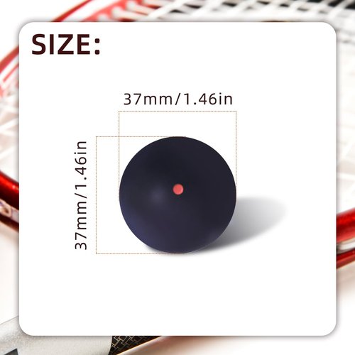 Flylin Single Dot Squash Ball, Squash Balls High Bounce for Competition Training, 37mm Beginner Sports Squash Ball Pack of 3 (Single Red Dot)