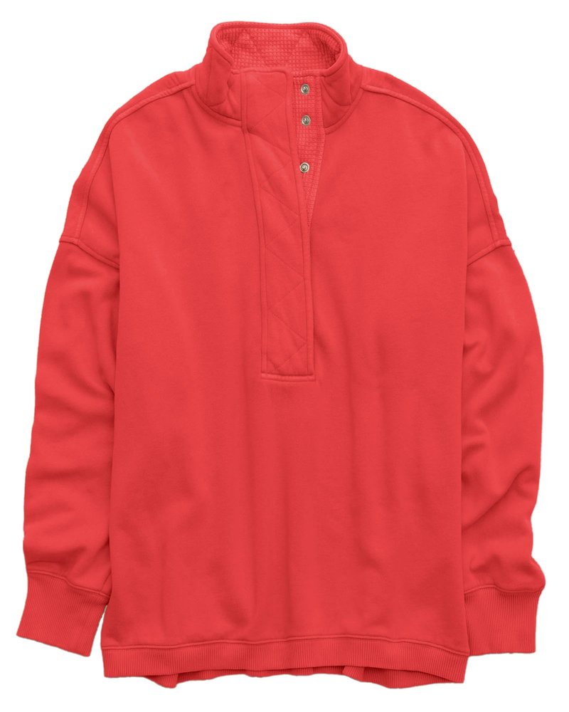 Gacaky Sweatshirt for Women Oversized Casual Long Sleeve Button Henley Neck Pullover Tops Fashion Outfits Clothes Red XS