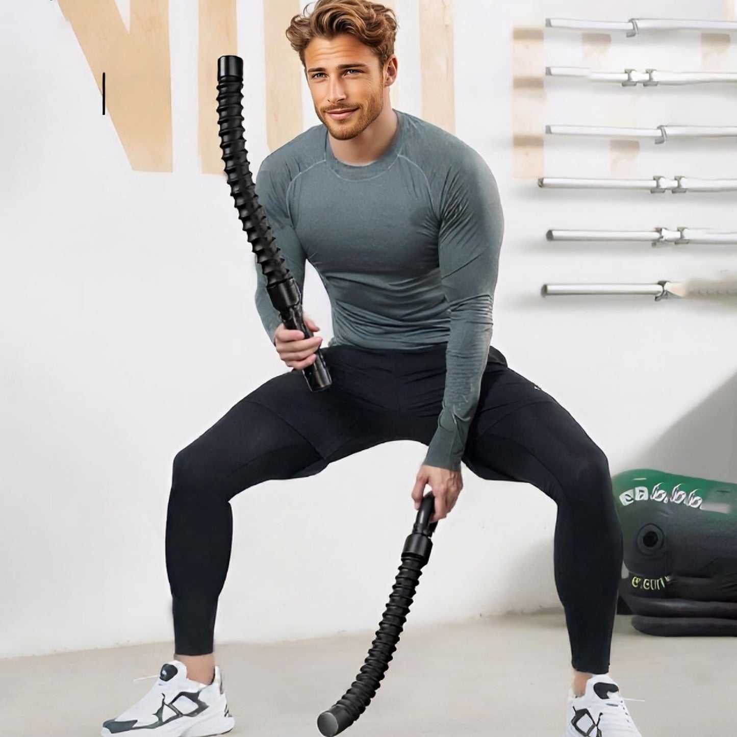 2-Pack Battle Rope & Ropeless Fitness Sticks Set - Dual Spring Resistance Training Cords for Full Body Workout, Home Gym Equipment for Men/Women Strength Conditioning (Rope)