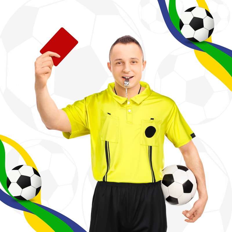 Hicarer 6 Pcs Soccer Referee Kit Football Package for Men Soccer Referee Costume Shirt Linesman Flags Whistle Cards Sport Accessory for Adult Teenager(Small)