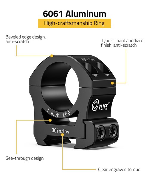 CVLIFE 1 inch Scope Rings Medium Profile Precision Mount - Compatible with Picatinny Rails - 20mm See Through Rifle Scope Mount - 2 Pieces