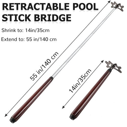 Sumind Retractable Pool Bridge Stick - Billiards Accessories Cue Bridge with Removable Head and Wooden Handle, Ideal for Pool Table(Brown)