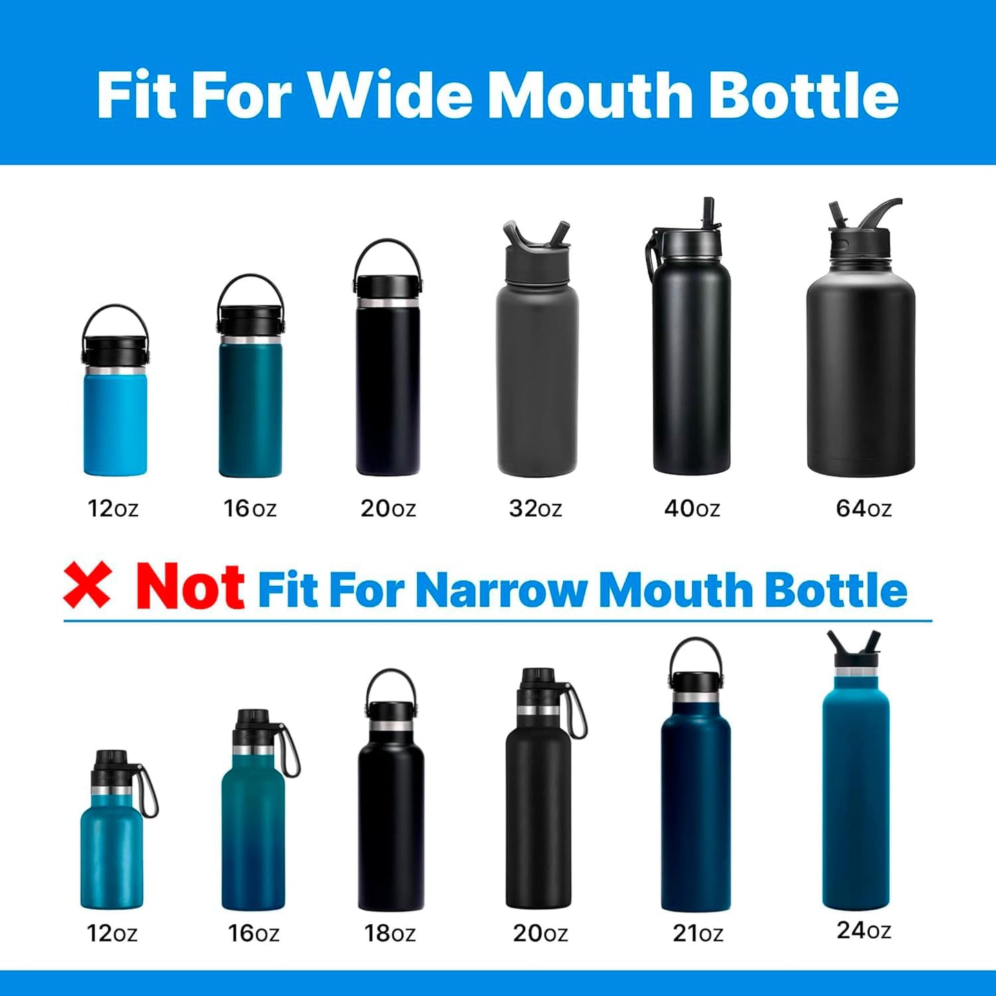 Bluwing Straw Lid for Hydro Flask 12-64oz Wide Mouth, Replacement Lids with Handle for Hydroflask, Thermoflask, koodee Wide Mouth Water Bottle, BPA Free