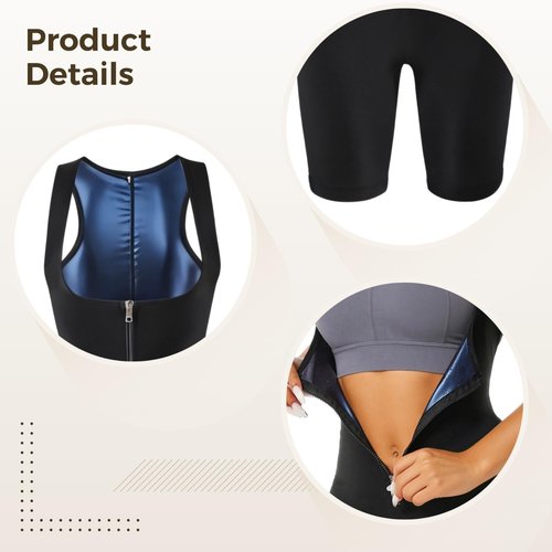 Chewtoyo Women's Sweat Enhancing Sauna Suit, Waist Trainer Vest, Zippered Jumpsuit with Elastic Breathable Fabric, Size L