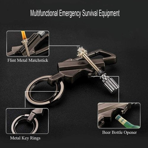 Permanent Match with Bottle Opener Metal Keychain Lighter, Reusable Waterproof Flint Matchstick Fire Starter for Camping Hunting, Great Gift Ideas Gold (Balck* 2PACK)