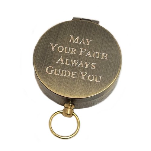 Engraved Brass Compass Gifts Personalized | Baptism Gift for Boys, Son, Grandson | Unique Idea for Graduation, Confirmation, Birthday | from Mom, Dad, Grandma, Grandpa (FBA - May Your Faith)