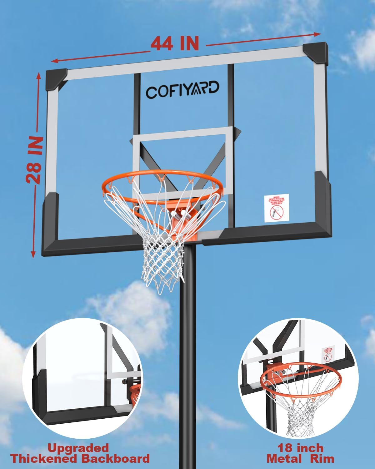 10FT Basketball Hoop Outdoor System with Extra Sandbag,Height Adjustable Basketball Goal System 44 Inch Shatterproof Backboard for Youth/Teens/Adults Indoor Outdoor