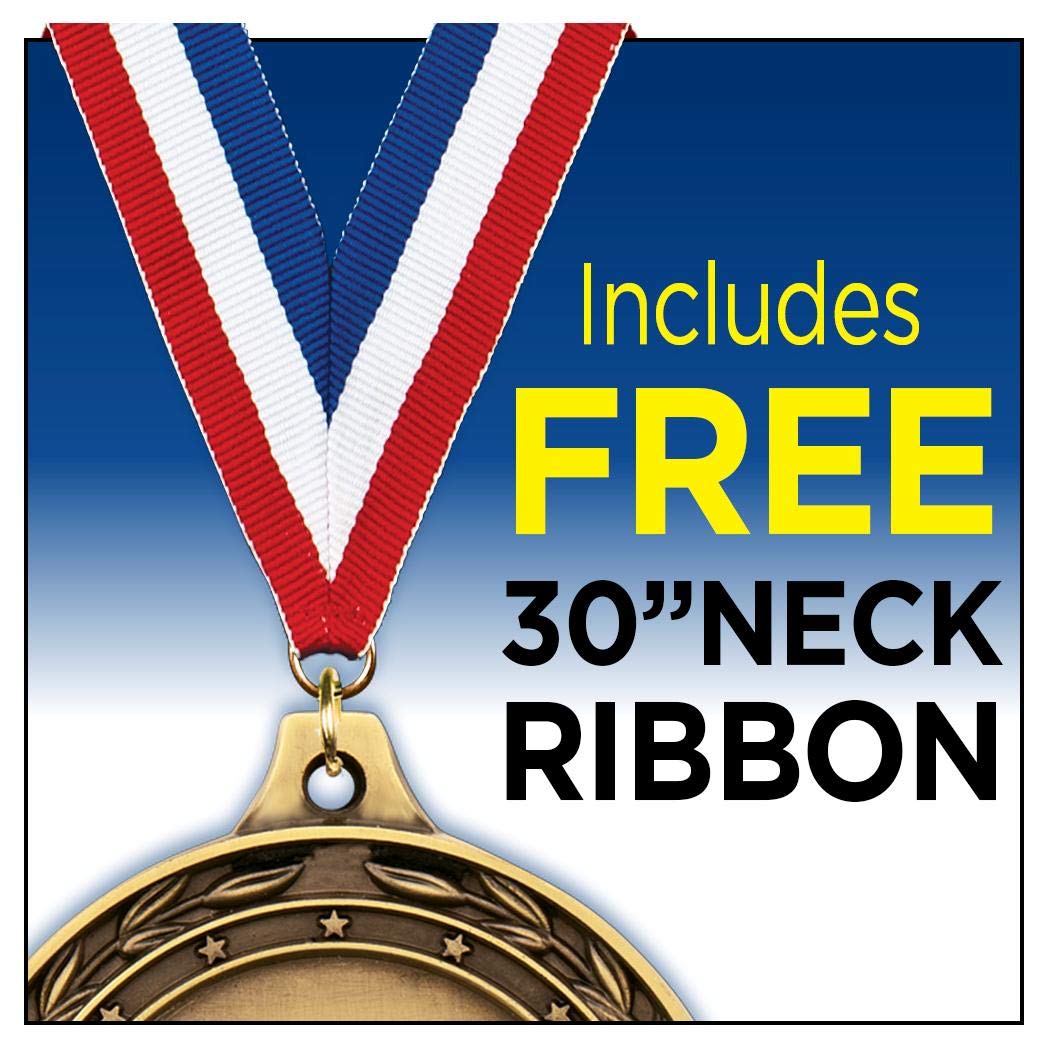 Crown Awards Achievement Medals - 10 Pack - 2" Gold Achievement Medals with Red, White, Blue Neck Ribbon Prime