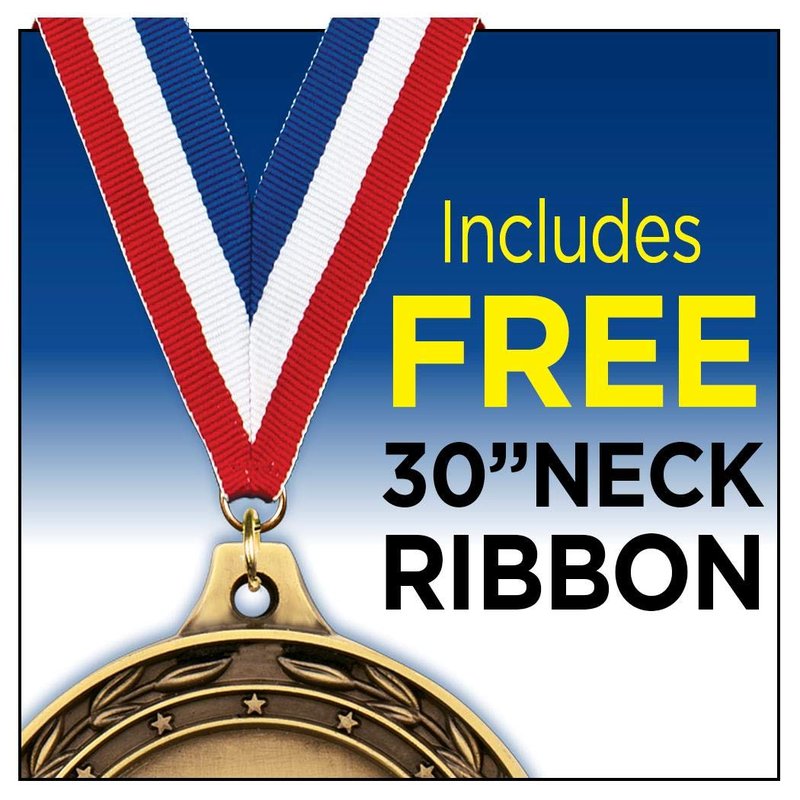 Crown Awards Achievement Medals - 10 Pack - 2" Gold Achievement Medals with Red, White, Blue Neck Ribbon Prime