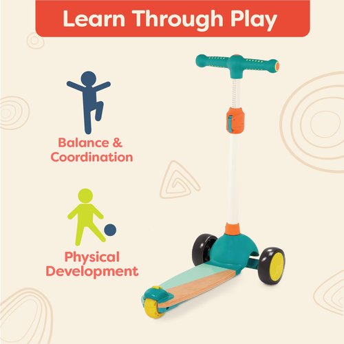 B. toys – Wood Kids Scooter – Adjustable Height & Light – Up Wheels – Solid Wooden Deck – 3+ Years–