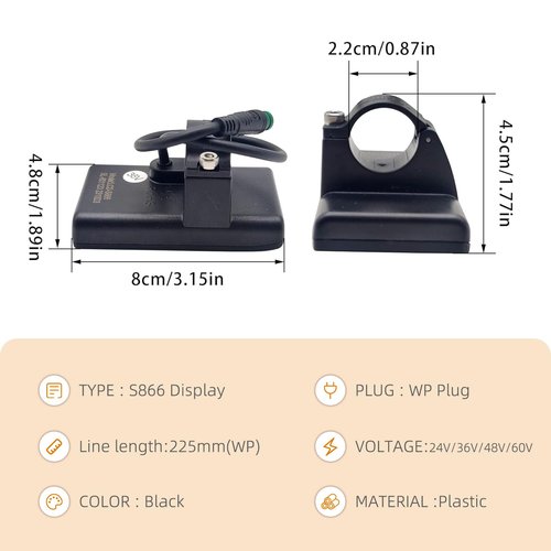 S866 Electric Bicycle LCD Display Meter, 24V 36V 48V Ebike LCD Display Control Panel Wireless Bicycle Speedometer Odometer for Electric Scooter Electric Bike Modification for 22.2mm Handlebars