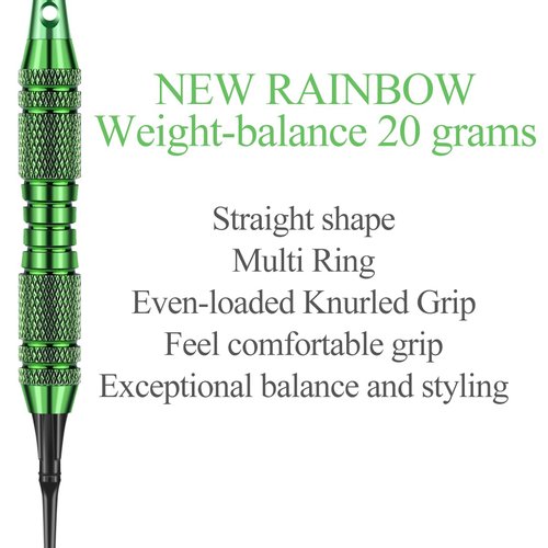 Soft Tip Darts Set – 20g Brass Barrels, Plastic Tips, Green Aluminum Shafts, 6 Flights, 50 O-Rings & 50 Extra Tips – for Electronic Dartboard