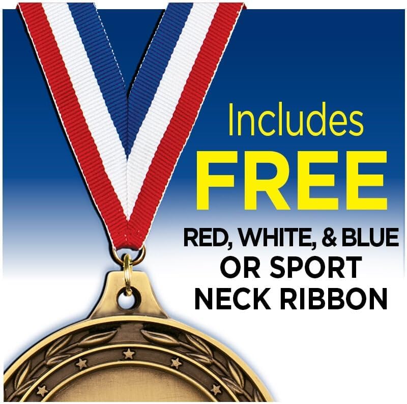 10 Pack Baseball Medals with Red White and Blue Neck Ribbons – 2" Gold Sports Award Medals for Kids, Teams, Little League, School Awards, Baseball Tournaments