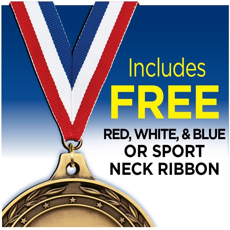 10 Pack Soccer Medals with Red White and Blue Neck Ribbons – 2" Gold Sports Award Medals for Kids, Teams, Tournaments, Youth Soccer, School Events