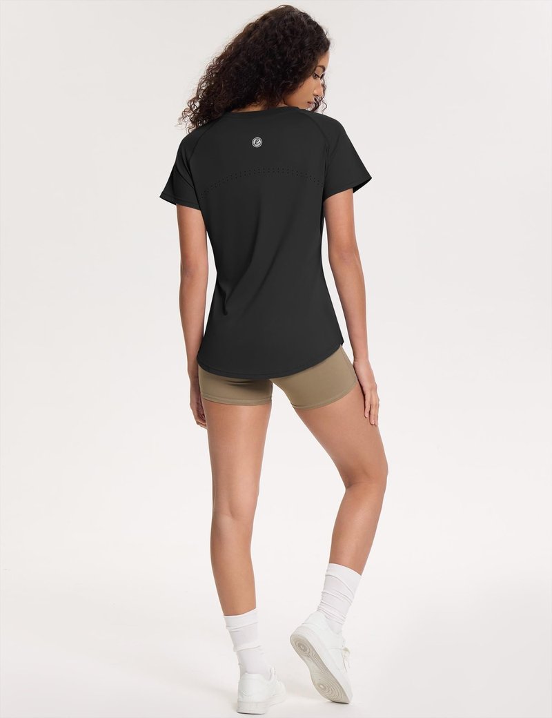 Loovoo Workout Tops for Women Short Sleeve Raglan Athletic Shirts Yoga Gym Crewneck Quick Dry Tshirts Black L